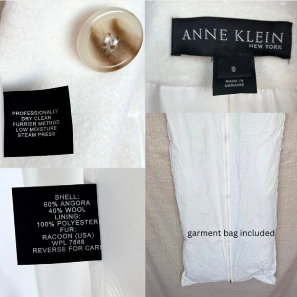 VINTAGE Anne Klein Y2K Angora Wool Coat Fur Collar Cozy Soft Warm Coat … - Picture 14 of 16